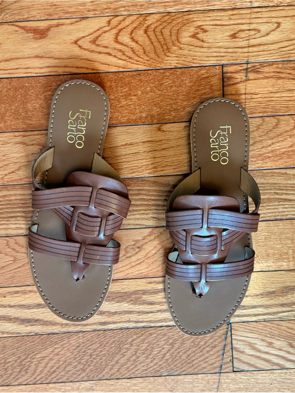 Franco Sarto Tan Braided Leather Slide Sandals for Women MARLIS, S. TAN LE